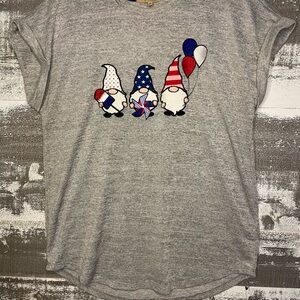 Patriotic Gnome Graphic Tee - Gray Short Sleeve